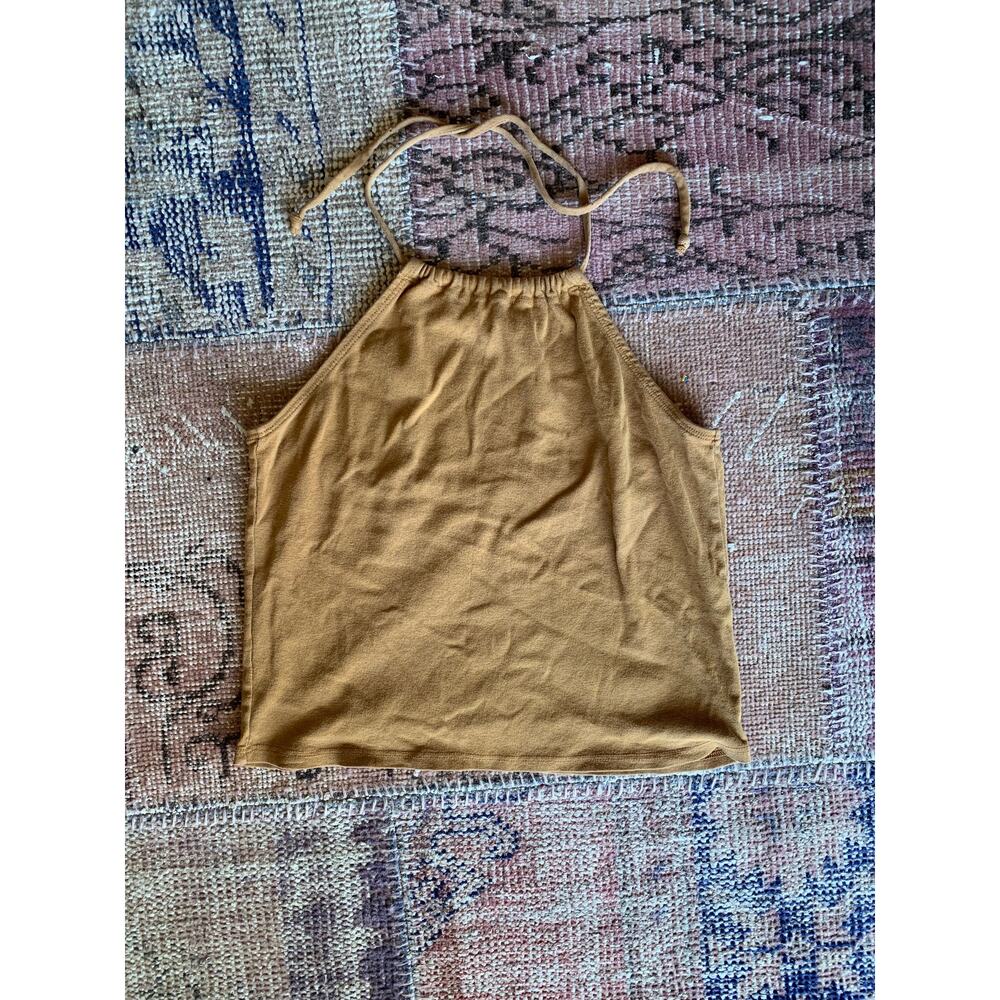 Women's Teens Deep Mustard Gold Crop Halter Top Possibly Vintage MEDIUM
